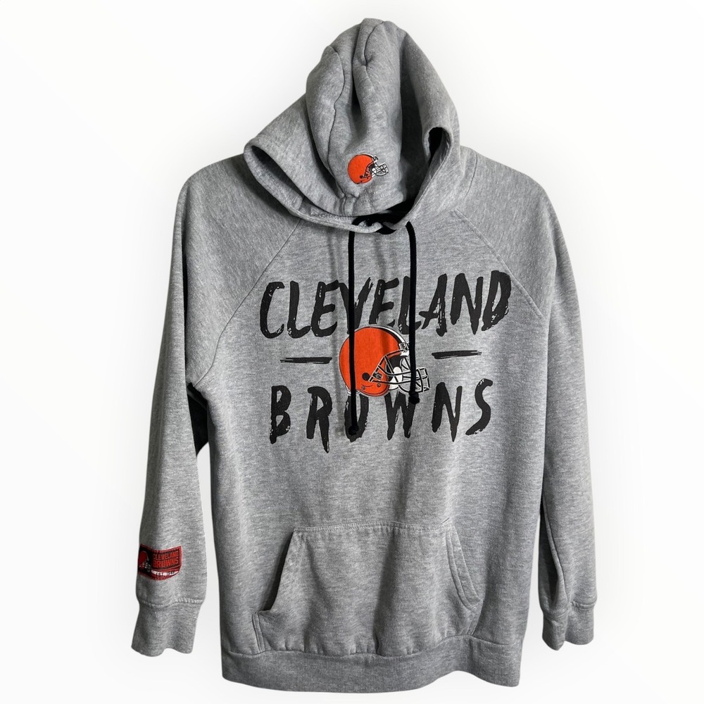 NFL Team Apparel Cleveland Browns Gray Raglan Hoodie Sweatshirt Womens Small